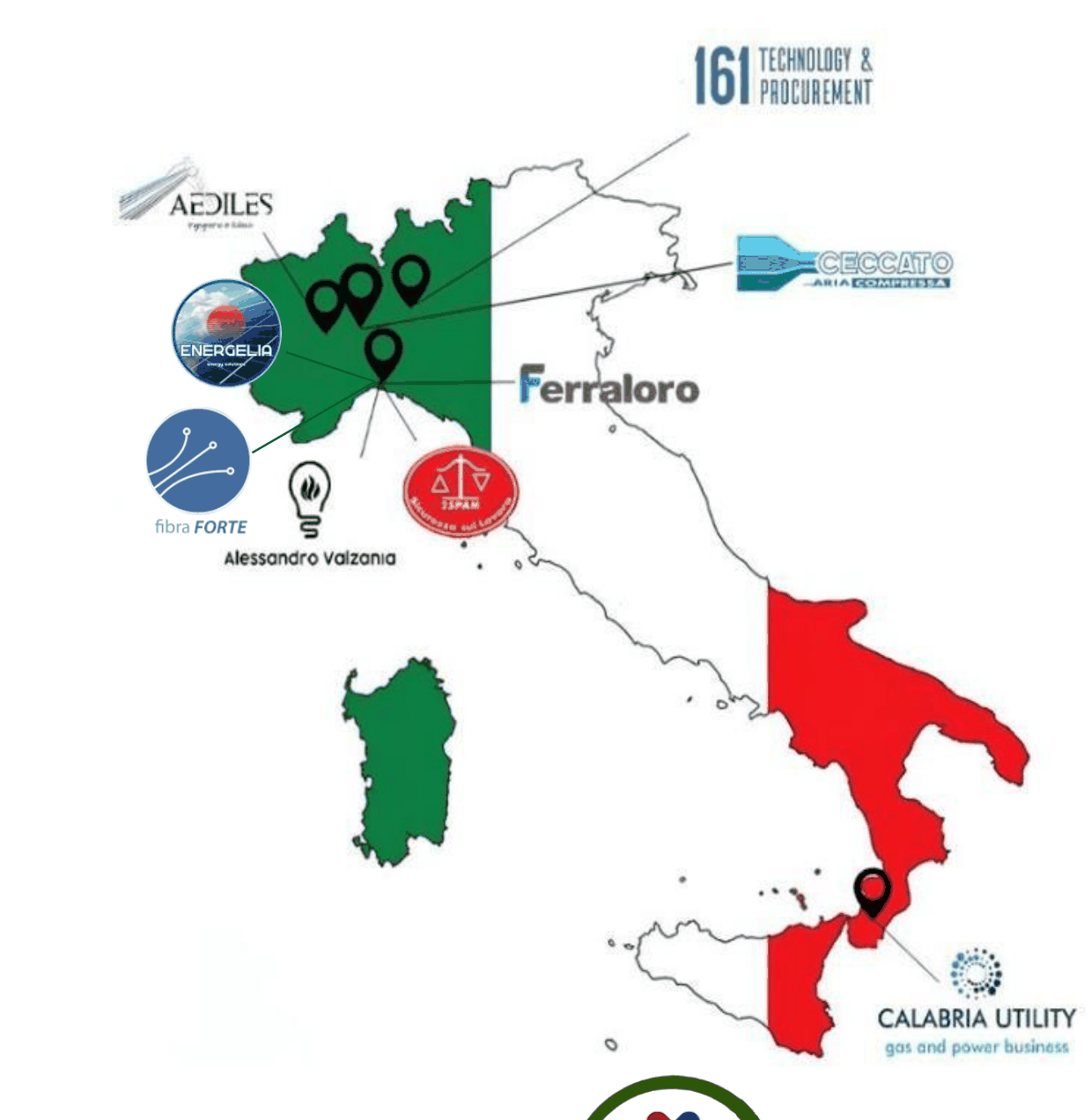 Mappa delle imprese della rete Enercubica in Italia